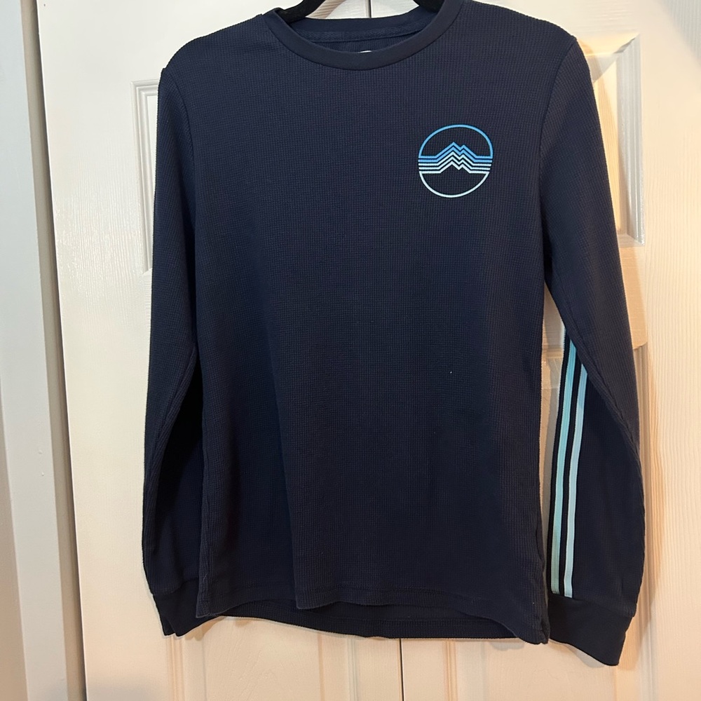 Old Navy Waffle Knit Long Sleeve Shirt Men’s Small Navy Blue Athletic Stripe